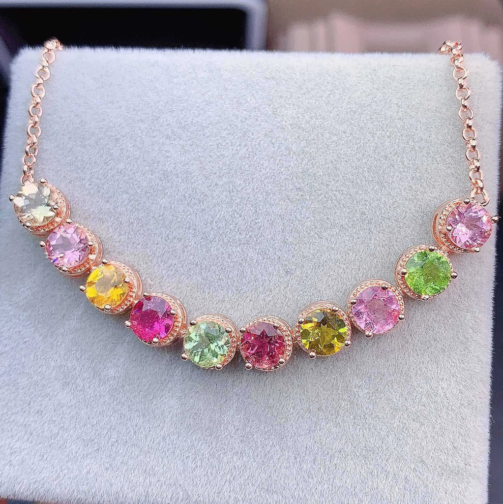 925 Silver Colorful Tourmaline Bracelet Fine Jewelry Party Gift