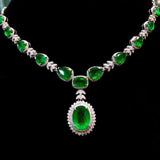 925 Silver Emerald Necklace Pt950 Diamond High-end Jewelry