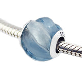 925 Silver Jewelry Ripples Charm Aqua Crystal Bracelet Beads DIY