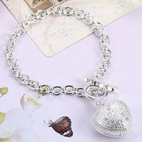 925 Silver Heart Key Bracelet Crystal CZ Women Wedding Jewelry