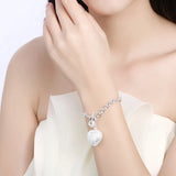 925 Silver Heart Key Bracelet Crystal CZ Women Wedding Jewelry