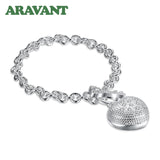 925 Silver Heart Key Bracelet Crystal CZ Women Wedding Jewelry