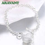 925 Silver Heart Key Bracelet Crystal CZ Women Wedding Jewelry
