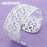 925 Silver Crystal Zircon Heart Cuff Bangles Women Jewelry