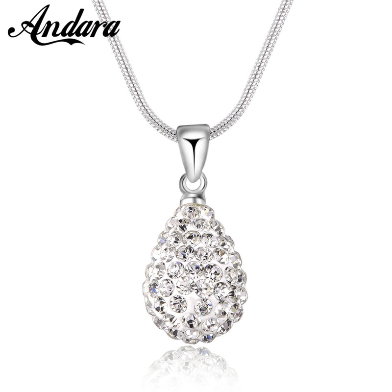 925 Silver Water Drop Pendant Necklace with Czech Diamonds