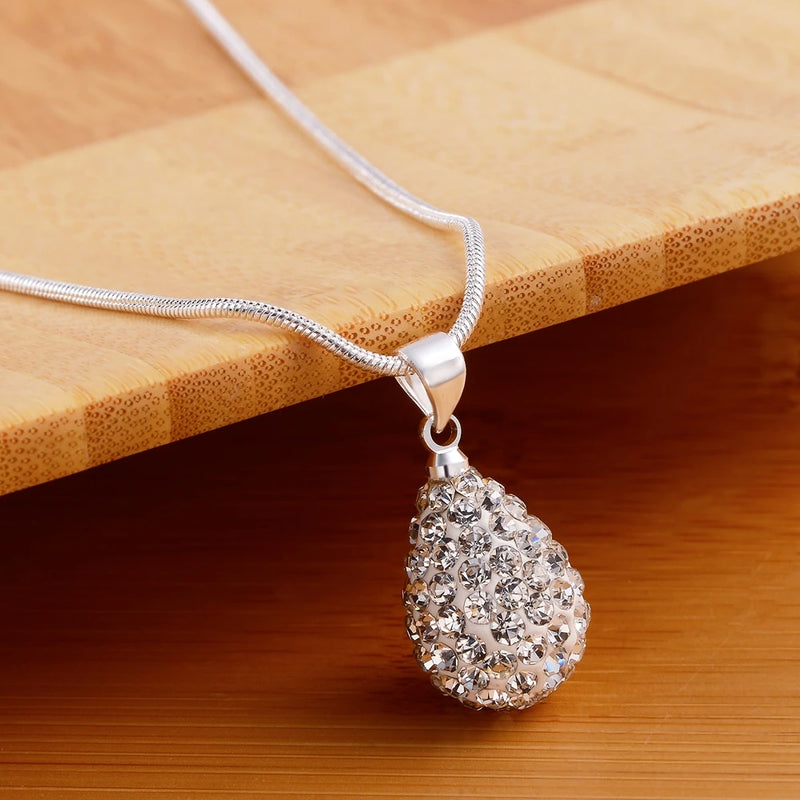 Czech Diamond Water Drop Pendant 925 Silver Necklace for Woman Wedding