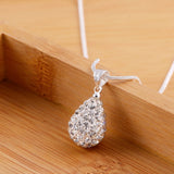 925 Silver Water Drop Pendant Necklace with Czech Diamonds