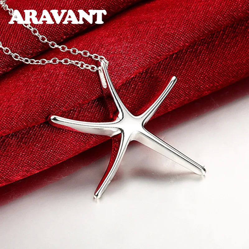 925 Silver Starfish Pendant Necklace for Women