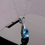 925 Silver Aquamatine Necklace Women Gemstone Pendant Chain