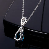 925 Silver Aquamatine Necklace Women Gemstone Pendant Chain