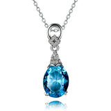 925 Silver Aquamatine Necklace Women Gemstone Pendant Chain