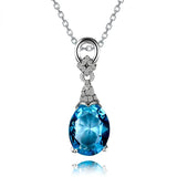 925 Silver Aquamatine Necklace Women Gemstone Pendant Chain