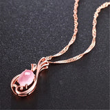 925 Silver Rose Quartz Zircon Flower Pendant Necklace for Women