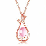 925 Silver Rose Quartz Zircon Flower Pendant Necklace for Women