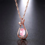 925 Silver Rose Quartz Zircon Flower Pendant Necklace for Women