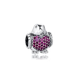 925 Silver Robin Charm Red CZ DIY Bracelet Bead