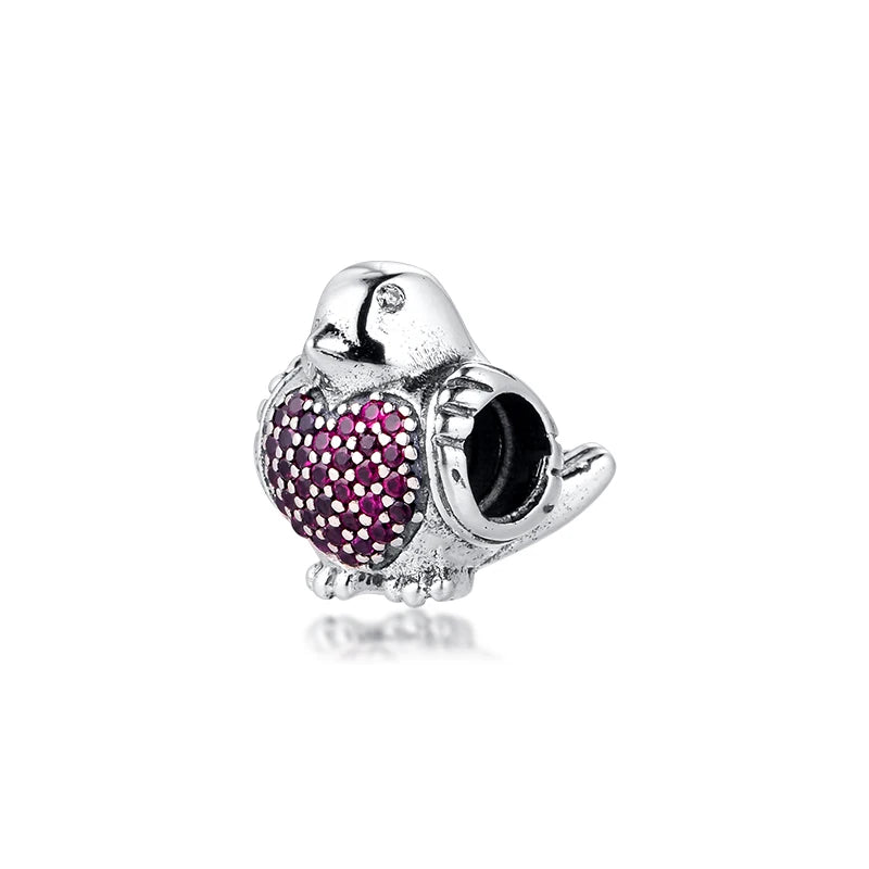 925 Silver Robin Charm Red CZ DIY Bracelet Bead