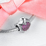 925 Silver Robin Charm Red CZ DIY Bracelet Bead