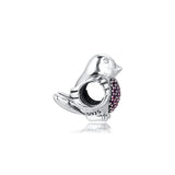 925 Silver Robin Charm Red CZ DIY Bracelet Bead