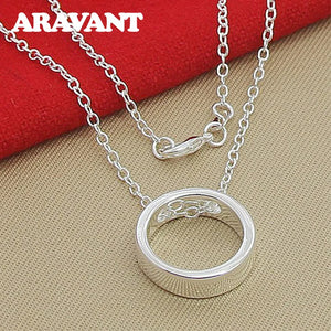925 Silver Circle Pendant Necklace Chain For Women