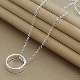 925 Silver Circle Pendant Necklace Chain For Women