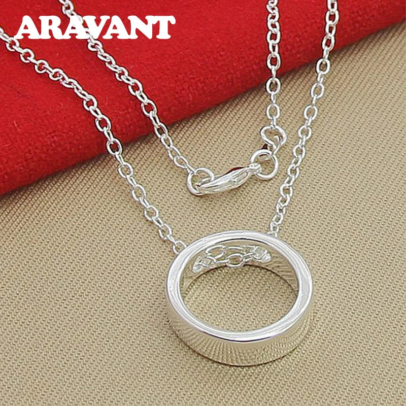 925 Silver Circle Pendant Necklace Chain For Women