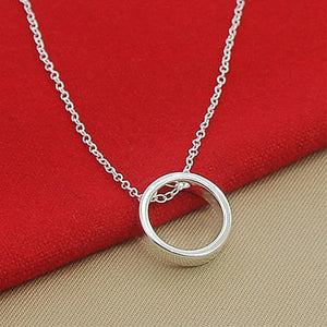 925 Silver Circle Pendant Necklace Chain For Women