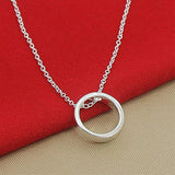 925 Silver Circle Pendant Necklace Chain For Women