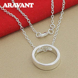 925 Silver Circle Pendant Necklace Chain For Women