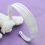 925 Silver Layer Lines Cuff Bangle Women Bracelet