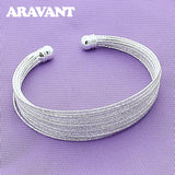 925 Silver Layer Lines Cuff Bangle Women Bracelet
