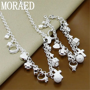 925 Silver Jewelry Set 13 Different Pendants Bracelet Necklace