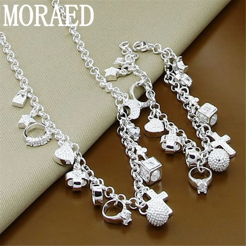 925 Silver Jewelry Set 13 Different Pendants Bracelet Necklace