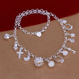 925 Silver Jewelry Set 13 Different Pendants Bracelet Necklace