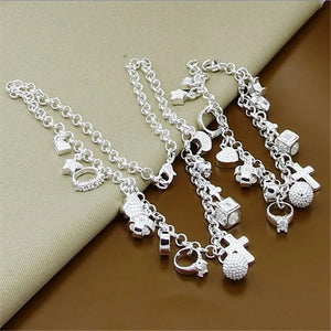 925 Silver Jewelry Set 13 Different Pendants Bracelet Necklace