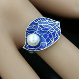 925 Silver Jewelry Set Enamel Pearl Leaf Pendant Necklace Earrings Ring