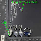 925 Silver Jewelry Set Enamel Pearl Leaf Pendant Necklace Earrings Ring