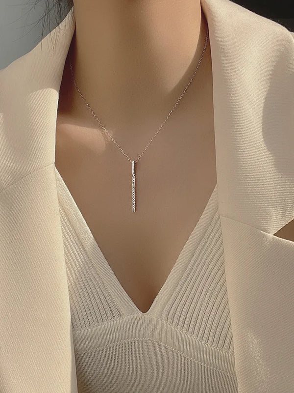 925 Silver Rhinestone Pendant Chain Necklace for Women