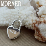 925 Silver Heart Lock Pendant Necklace 18 Inch Silver Chain Women Wedding Gift