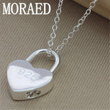 925 Silver Heart Lock Pendant Necklace 18 Inch Silver Chain Women Wedding Gift