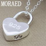925 Silver Heart Lock Pendant Necklace 18 Inch Silver Chain Women Wedding Gift