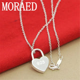 925 Silver Heart Lock Pendant Necklace 18 Inch Silver Chain Women Wedding Gift