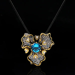 925 Silver Flower Pendant Necklace Zircon Sweater Chain
