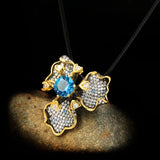 925 Silver Flower Pendant Necklace Zircon Sweater Chain