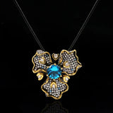 925 Silver Flower Pendant Necklace Zircon Sweater Chain