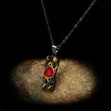 Vintage French Red Zircon Pendant Necklace Geometric Sweater Chain