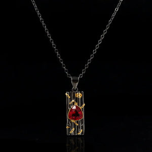 Vintage French Red Zircon Pendant Necklace Geometric Sweater Chain