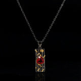 Vintage French Red Zircon Pendant Necklace Geometric Sweater Chain