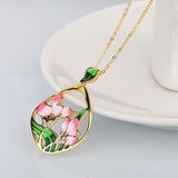 925 Silver Pink Flowers Pendant Necklace Pink Epoxy Enamel Jewelry