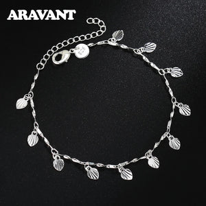 925 Silver Leaf Chain Bracelet For Women Girls Jewelry